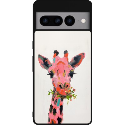 Google Pixel 7 Pro Case Hülle - Silikon schwarz Pink Girafe Paint