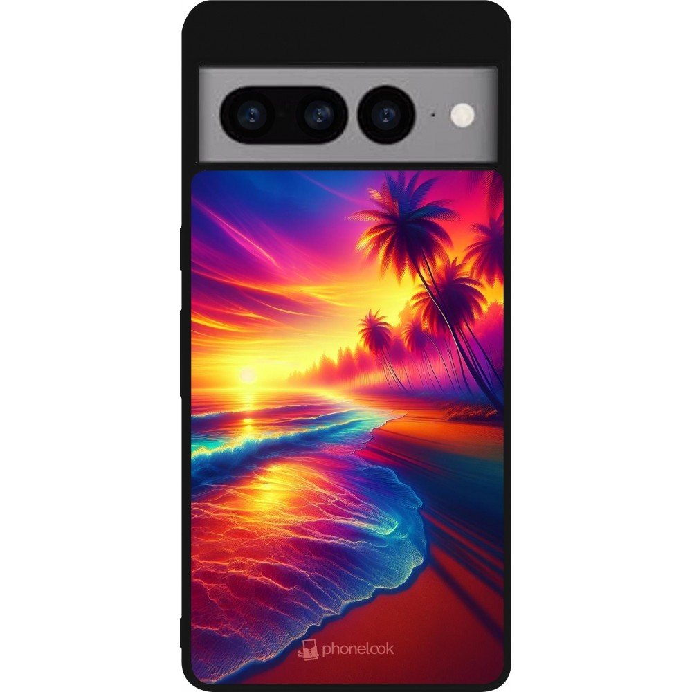 Google Pixel 7 Pro Case Hülle - Silikon schwarz Strand Sonnenuntergang auffällig