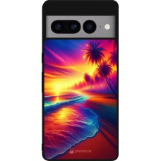 Google Pixel 7 Pro Case Hülle - Silikon schwarz Strand Sonnenuntergang auffällig