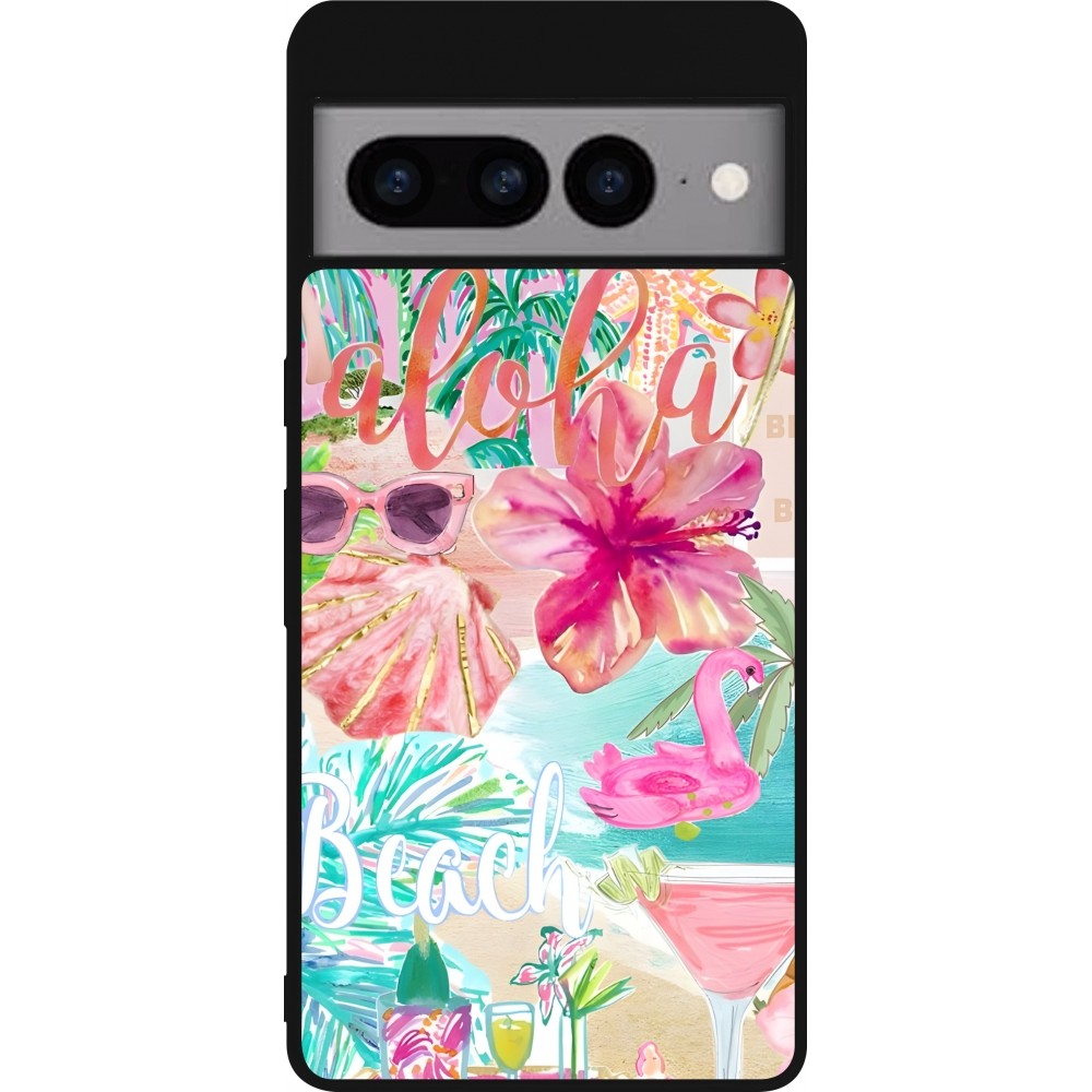 Google Pixel 7 Pro Case Hülle - Silikon schwarz Preppy Collage Aloha