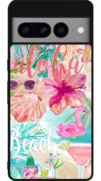 Google Pixel 7 Pro Case Hülle - Silikon schwarz Preppy Collage Aloha