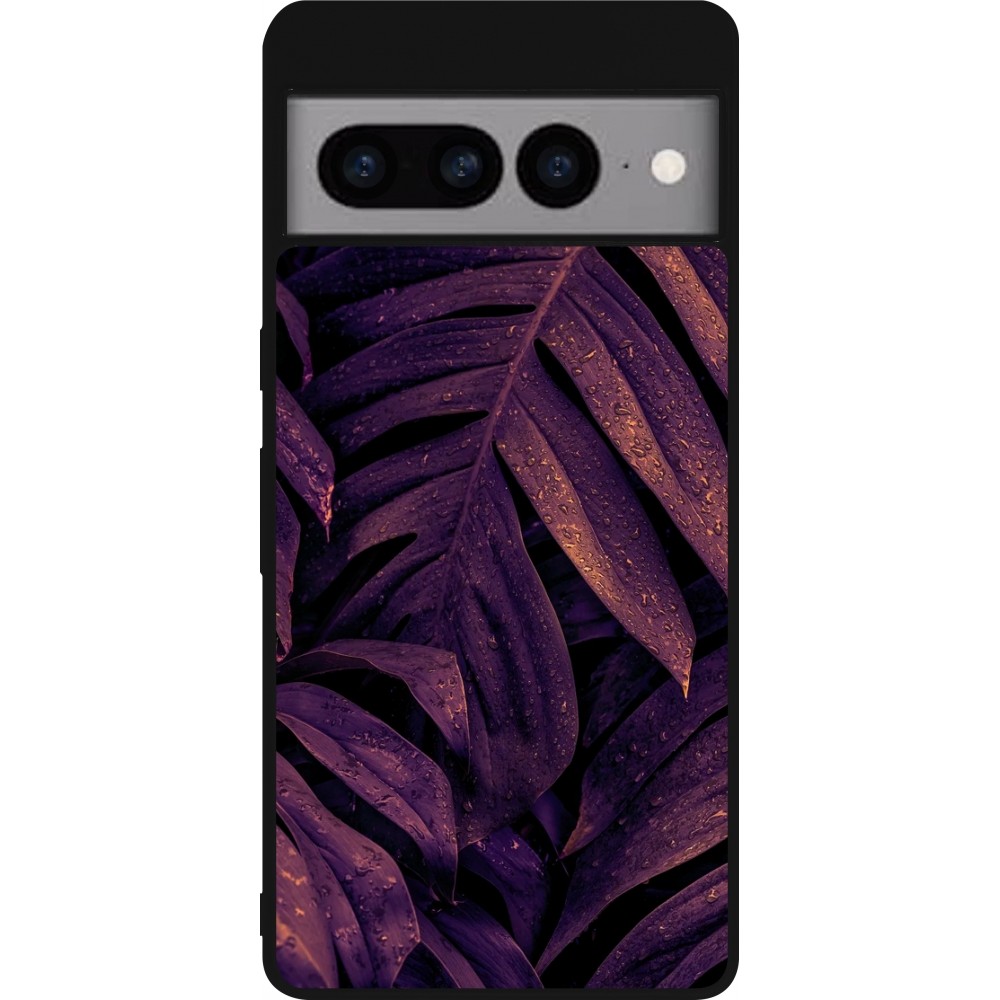 Google Pixel 7 Pro Case Hülle - Silikon schwarz Purple Light Leaves