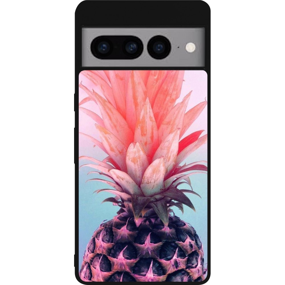 Google Pixel 7 Pro Case Hülle - Silikon schwarz Purple Pink Pineapple