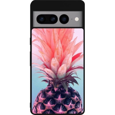 Google Pixel 7 Pro Case Hülle - Silikon schwarz Purple Pink Pineapple