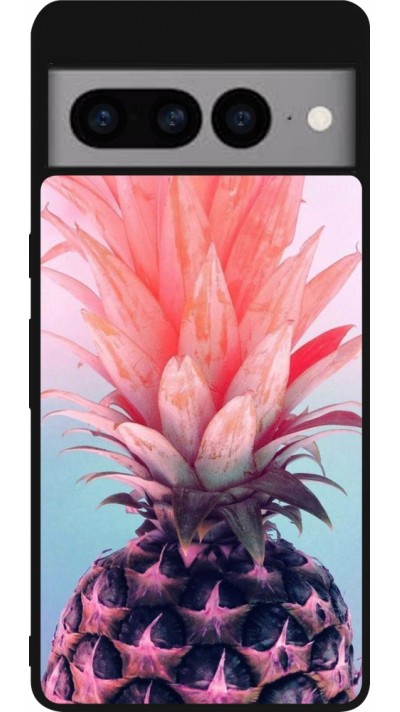 Google Pixel 7 Pro Case Hülle - Silikon schwarz Purple Pink Pineapple
