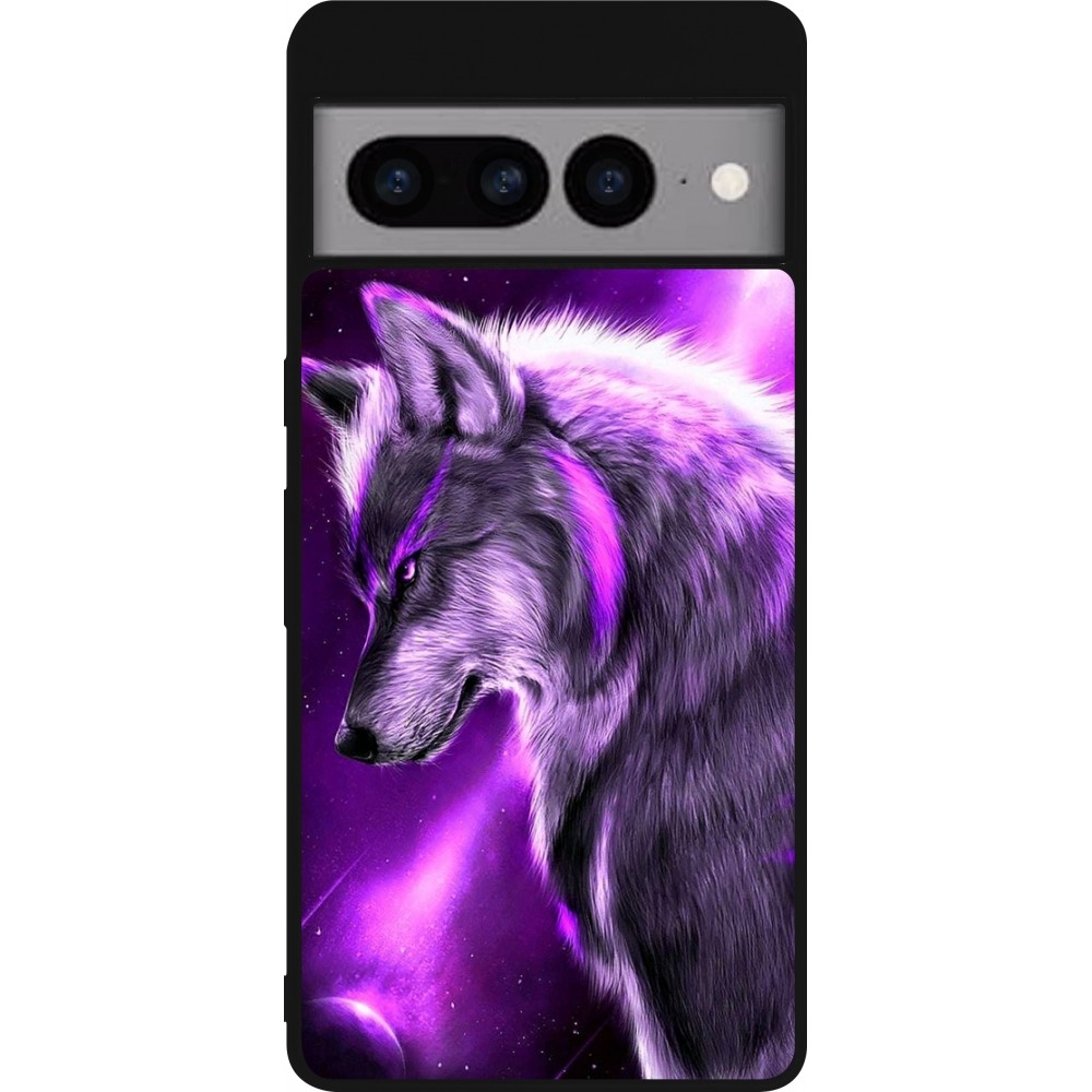Google Pixel 7 Pro Case Hülle - Silikon schwarz Purple Sky Wolf