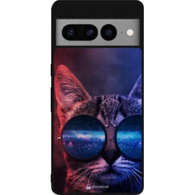Google Pixel 7 Pro Case Hülle - Silikon schwarz Red Blue Cat Glasses