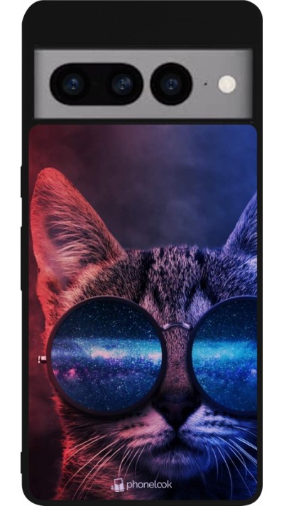 Coque Google Pixel 7 Pro - Silicone rigide noir Red Blue Cat Glasses