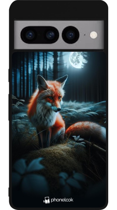 Coque Google Pixel 7 Pro - Silicone rigide noir Renard lune forêt