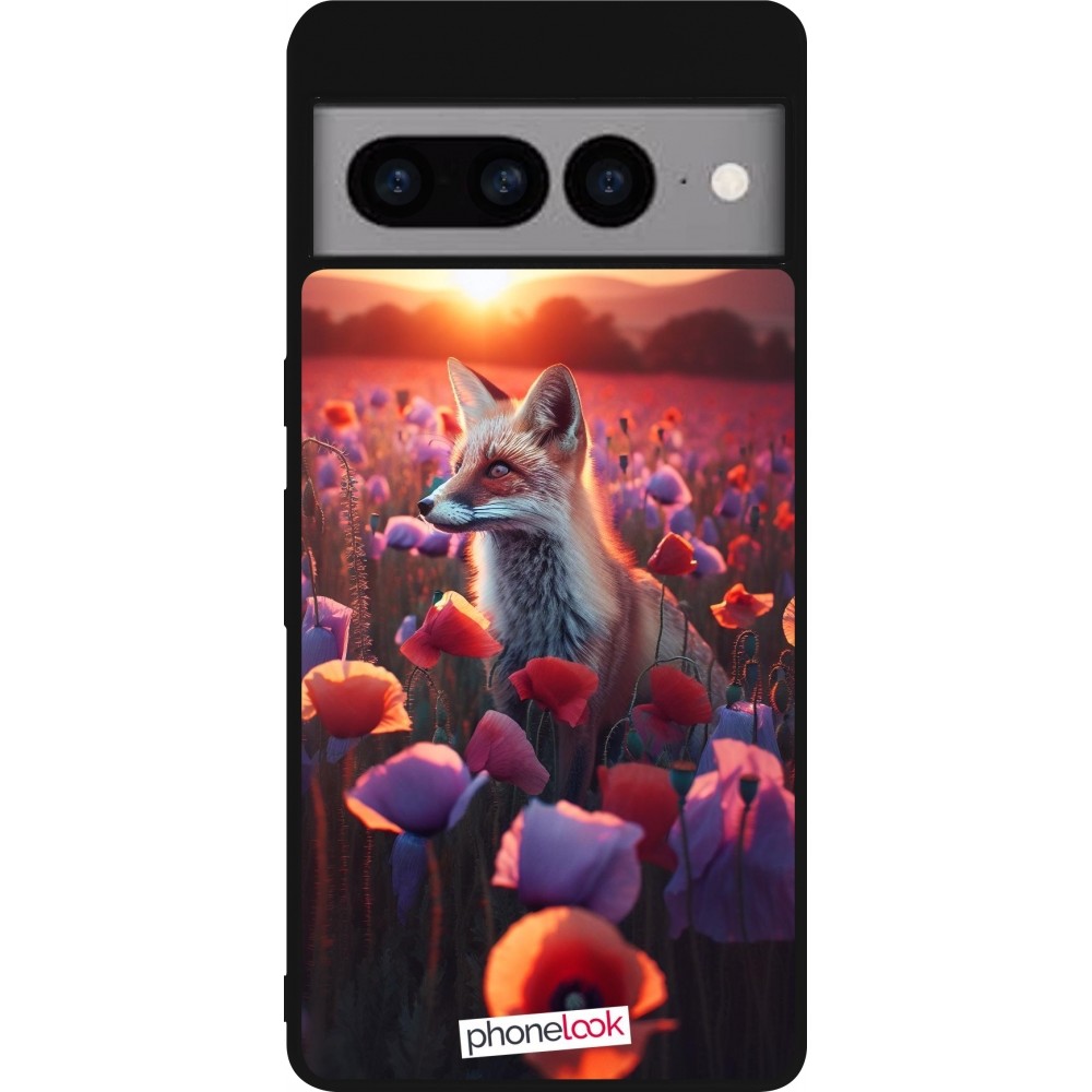 Google Pixel 7 Pro Case Hülle - Silikon schwarz Purpurroter Fuchs bei Dammerung