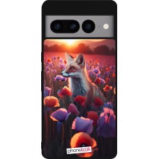 Google Pixel 7 Pro Case Hülle - Silikon schwarz Purpurroter Fuchs bei Dammerung