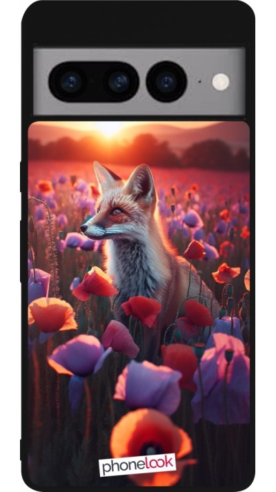 Google Pixel 7 Pro Case Hülle - Silikon schwarz Purpurroter Fuchs bei Dammerung