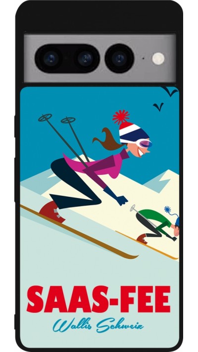 Google Pixel 7 Pro Case Hülle - Silikon schwarz Saas-Fee Ski Downhill