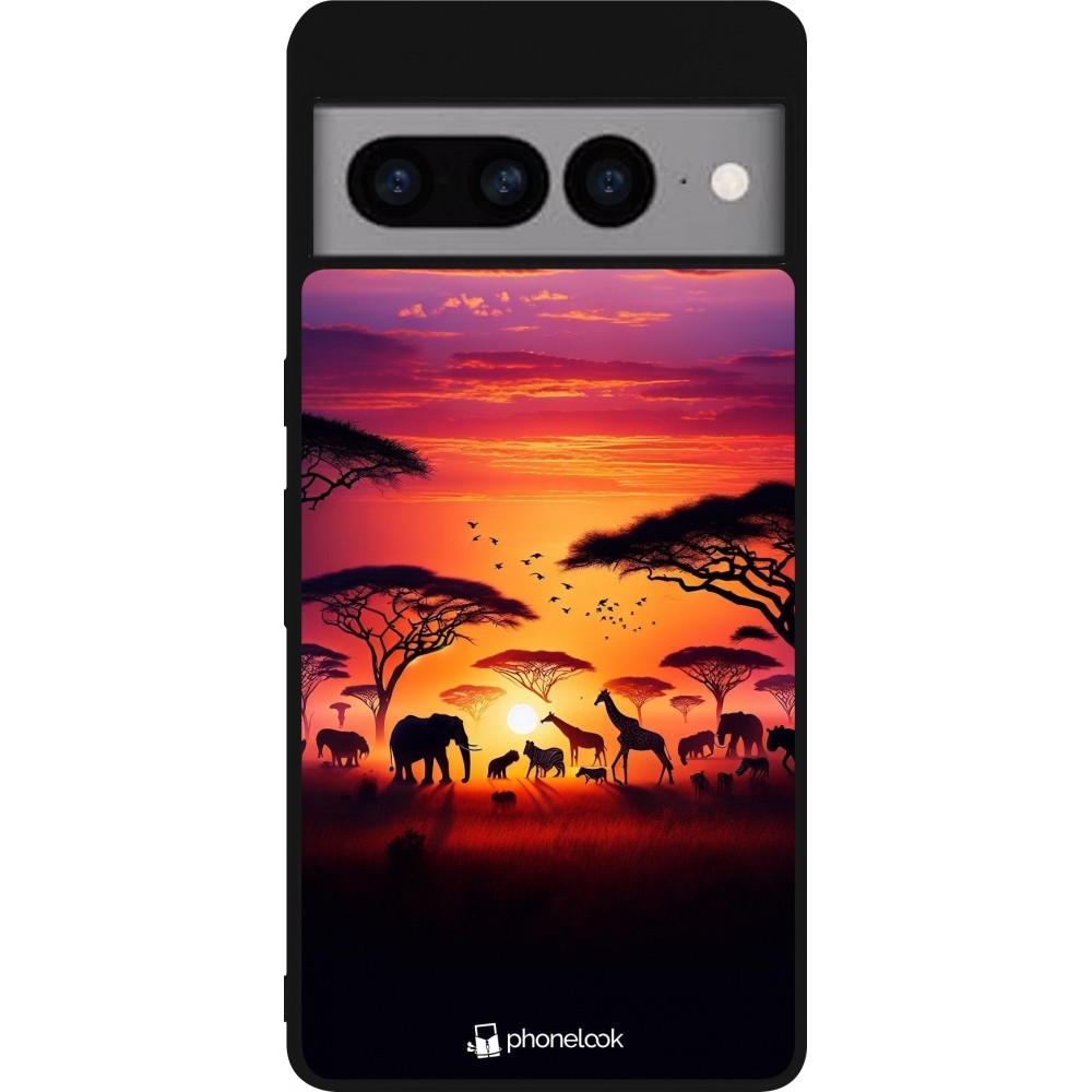 Google Pixel 7 Pro Case Hülle - Silikon schwarz Safari Sonnenuntergang Wildtiere