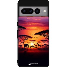 Google Pixel 7 Pro Case Hülle - Silikon schwarz Safari Sonnenuntergang Wildtiere