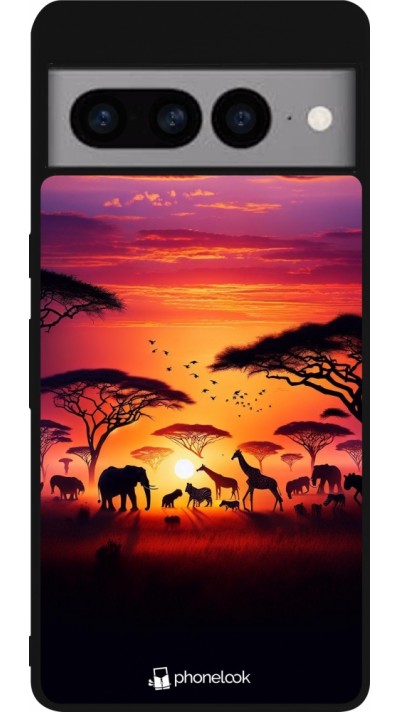 Google Pixel 7 Pro Case Hülle - Silikon schwarz Safari Sonnenuntergang Wildtiere