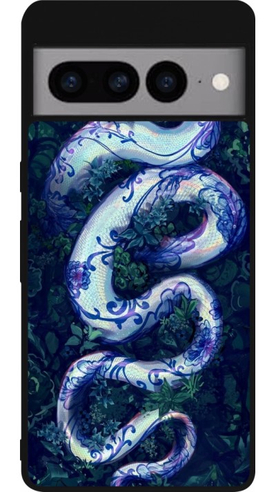 Coque Google Pixel 7 Pro - Silicone rigide noir Serpent Blue Anaconda
