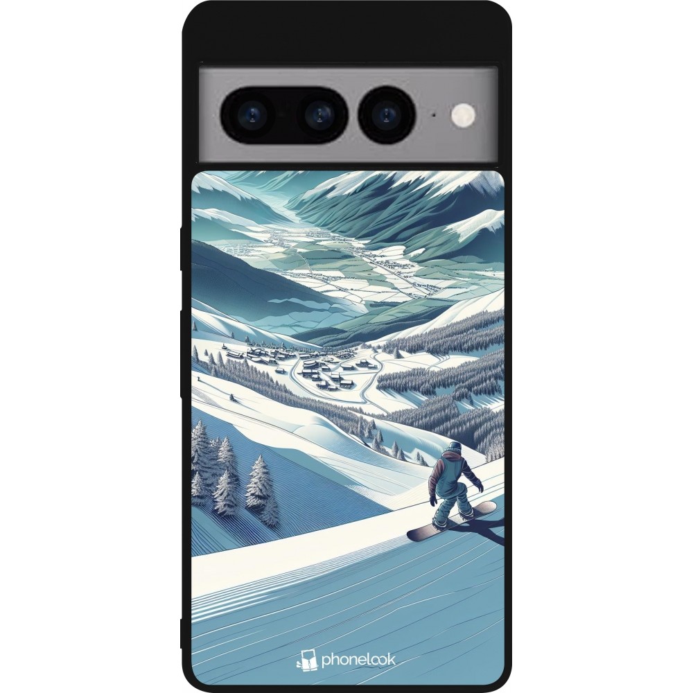 Google Pixel 7 Pro Case Hülle - Silikon schwarz Snowboarder Berg