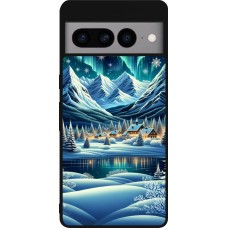 Coque Google Pixel 7 Pro - Silicone rigide noir Snowy Mountain Village Lake night