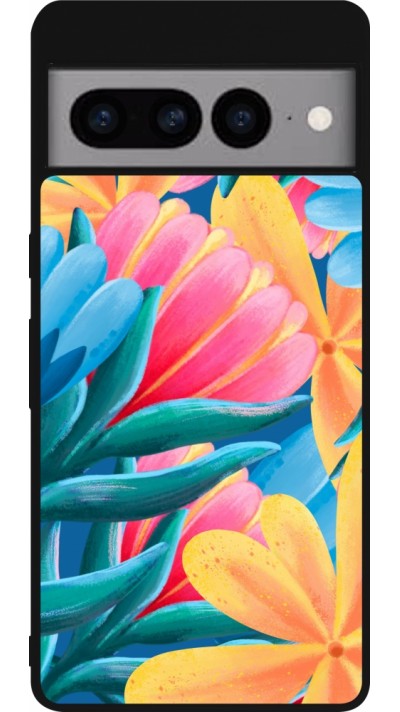 Google Pixel 7 Pro Case Hülle - Silikon schwarz Spring 23 colorful flowers