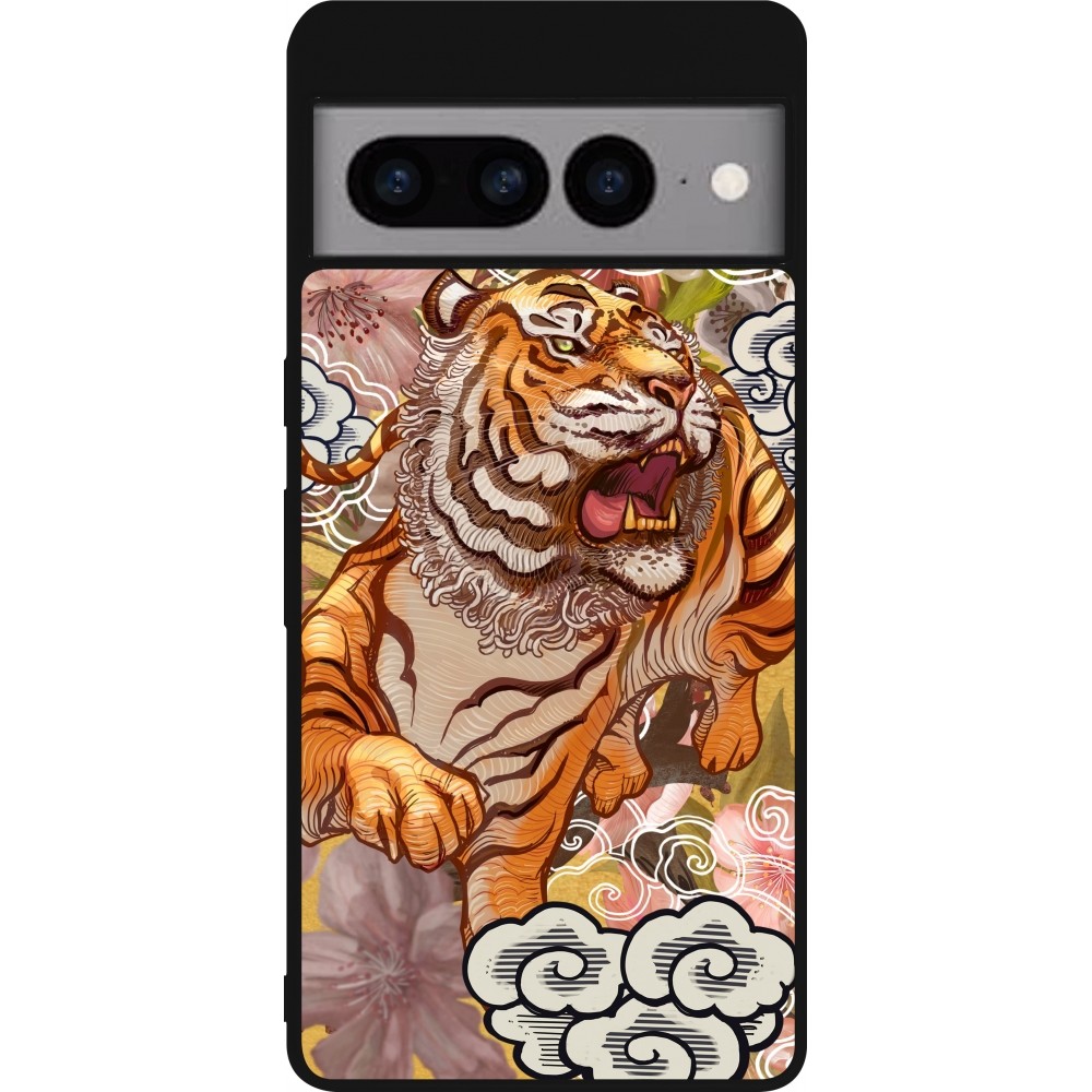Coque Google Pixel 7 Pro - Silicone rigide noir Spring 23 japanese tiger