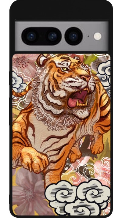 Coque Google Pixel 7 Pro - Silicone rigide noir Spring 23 japanese tiger
