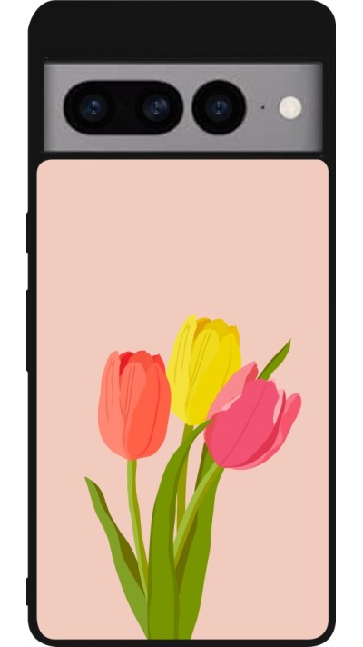 Coque Google Pixel 7 Pro - Silicone rigide noir Spring 23 tulip trio