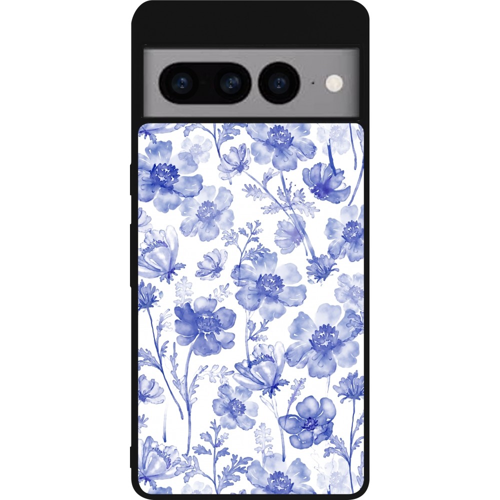 Google Pixel 7 Pro Case Hülle - Silikon schwarz Spring 23 watercolor blue flowers
