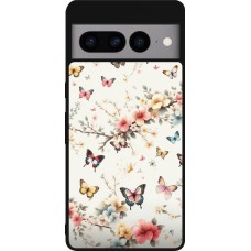 Coque Google Pixel 7 Pro - Silicone rigide noir Spring 25 Papillons Légers