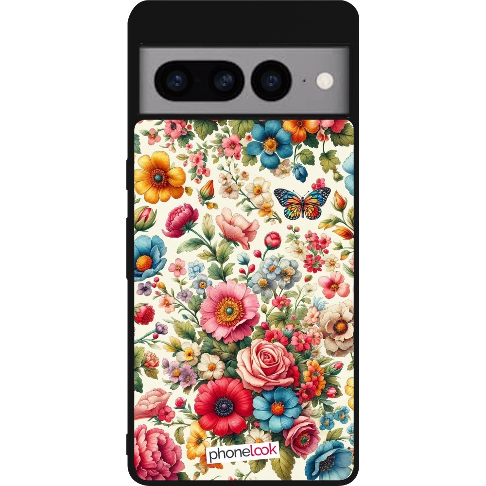 Coque Google Pixel 7 Pro - Silicone rigide noir Spring 25 printemps fleuri