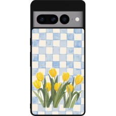 Google Pixel 7 Pro Case Hülle - Silikon schwarz Blue vichy tulips Spring 2026