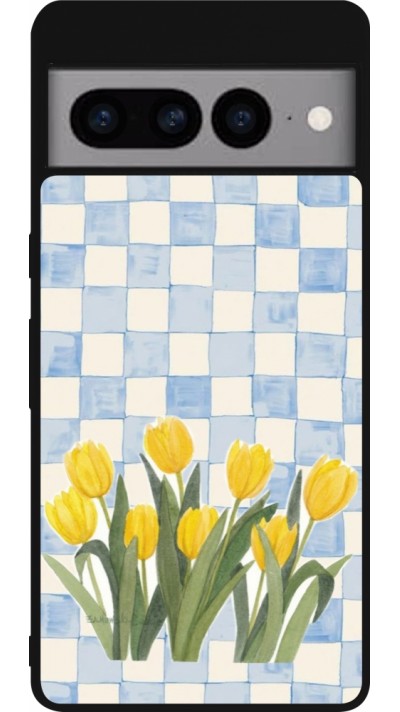 Google Pixel 7 Pro Case Hülle - Silikon schwarz Blue vichy tulips Spring 2026