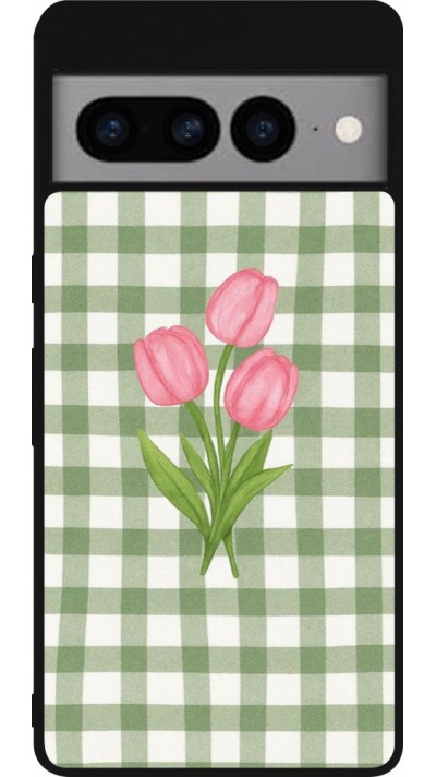 Google Pixel 7 Pro Case Hülle - Silikon schwarz Green vichy tulips Spring 2026