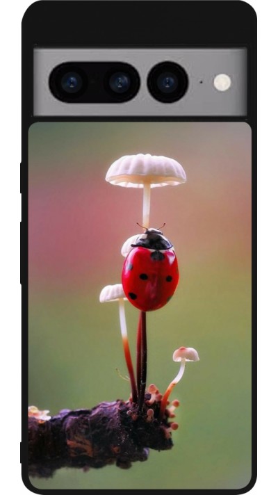 Google Pixel 7 Pro Case Hülle - Silikon schwarz Ladybird on a mushroom Spring 2026