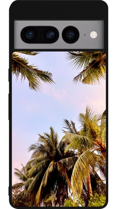 Coque Google Pixel 7 Pro - Silicone rigide noir Summer 2023 palm tree vibe