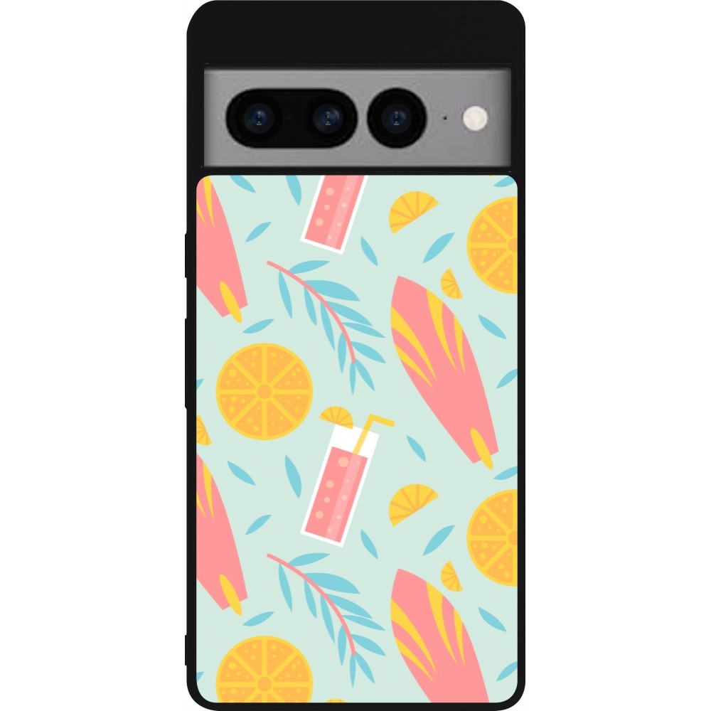 Coque Google Pixel 7 Pro - Silicone rigide noir Summer 2025 Pattern citron