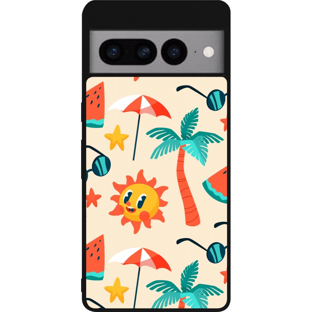 Coque Google Pixel 7 Pro - Silicone rigide noir Summer 2025 Pattern soleil