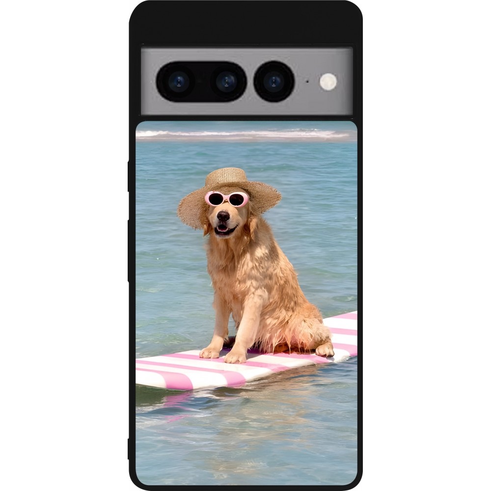 Coque Google Pixel 7 Pro - Silicone rigide noir Summer Dog on Paddle
