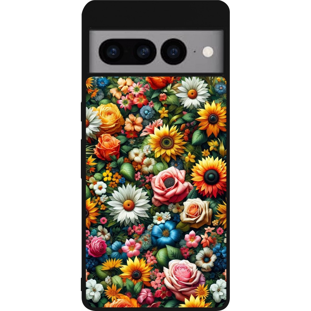 Google Pixel 7 Pro Case Hülle - Silikon schwarz Sommer Blumenmuster