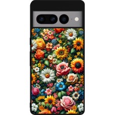Google Pixel 7 Pro Case Hülle - Silikon schwarz Sommer Blumenmuster