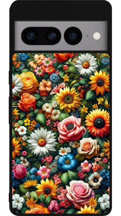 Google Pixel 7 Pro Case Hülle - Silikon schwarz Sommer Blumenmuster