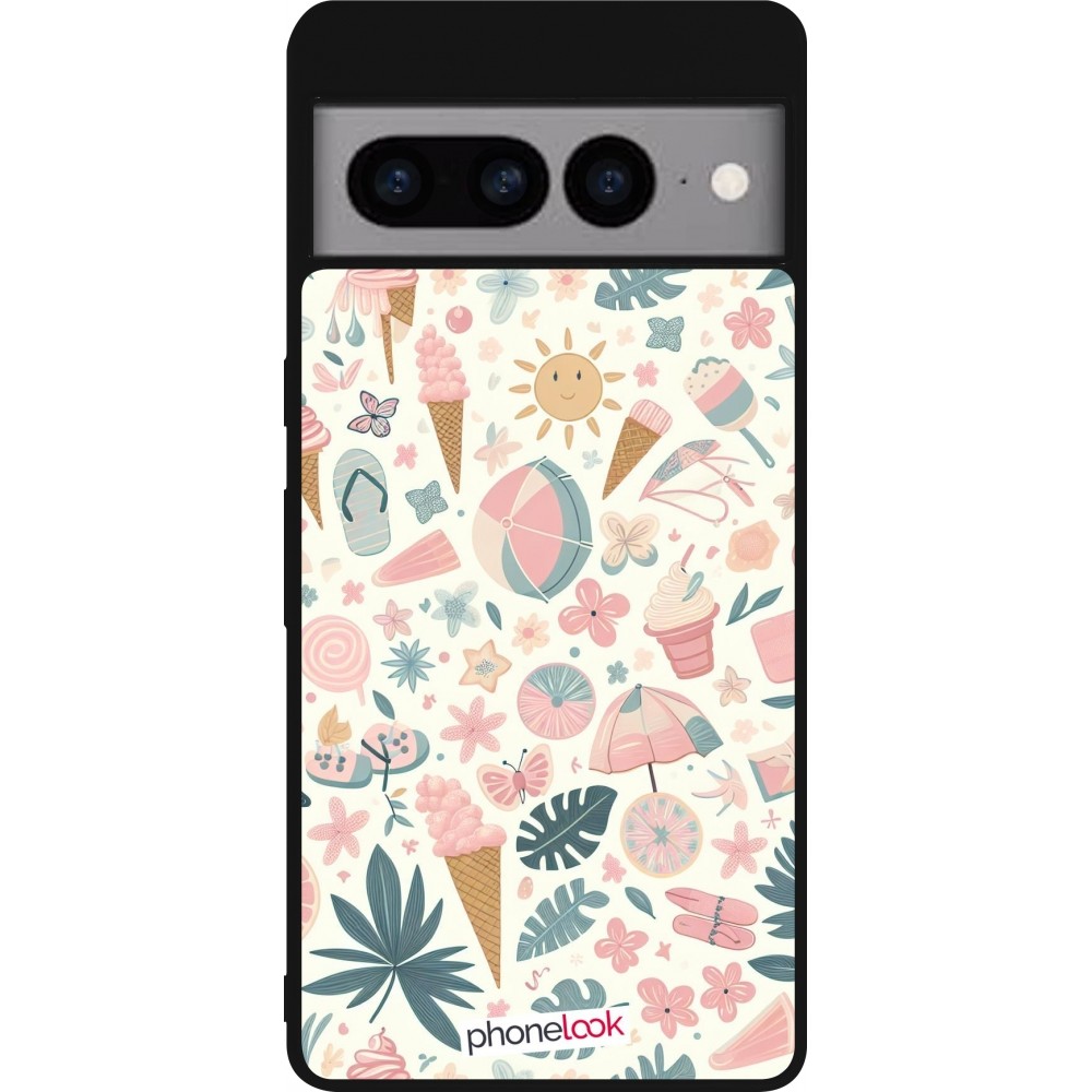 Google Pixel 7 Pro Case Hülle - Silikon schwarz Sommer Pink Muster