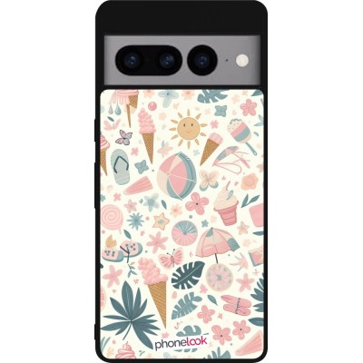 Coque Google Pixel 7 Pro - Silicone rigide noir Summer Pink Pattern