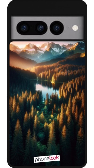 Google Pixel 7 Pro Case Hülle - Silikon schwarz Sonnenuntergang Waldsee