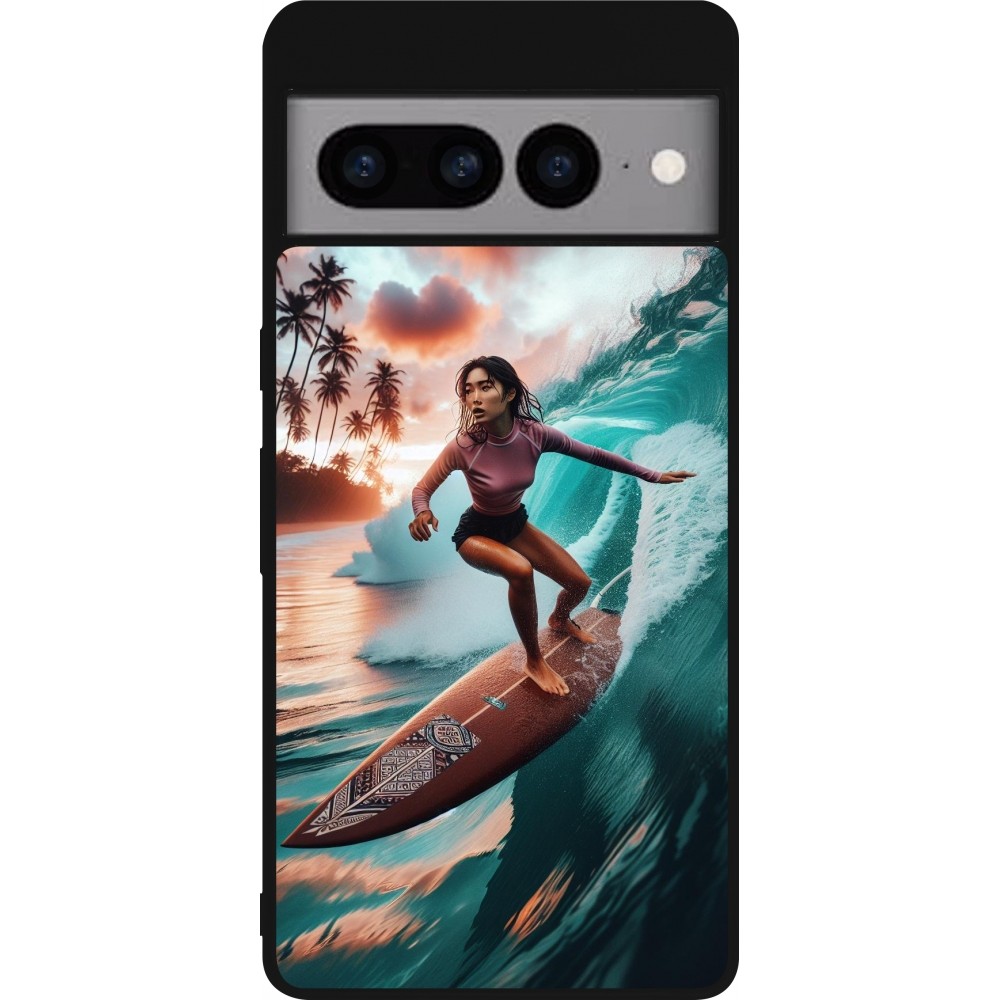 Google Pixel 7 Pro Case Hülle - Silikon schwarz Surferin aus Bali