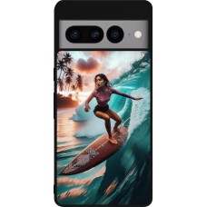 Google Pixel 7 Pro Case Hülle - Silikon schwarz Surferin aus Bali