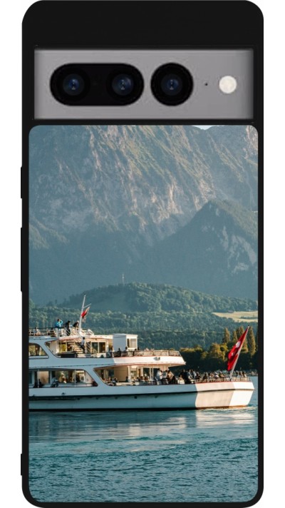 Coque Google Pixel 7 Pro - Silicone rigide noir Fête Nationale Suisse Bateau Leman