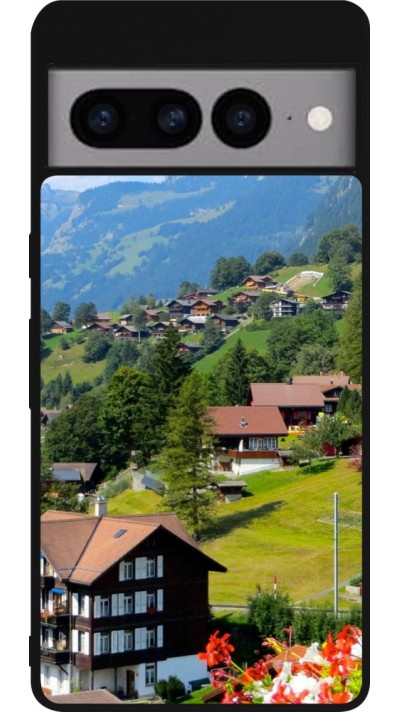 Coque Google Pixel 7 Pro - Silicone rigide noir Fête Nationale Suisse Paysage