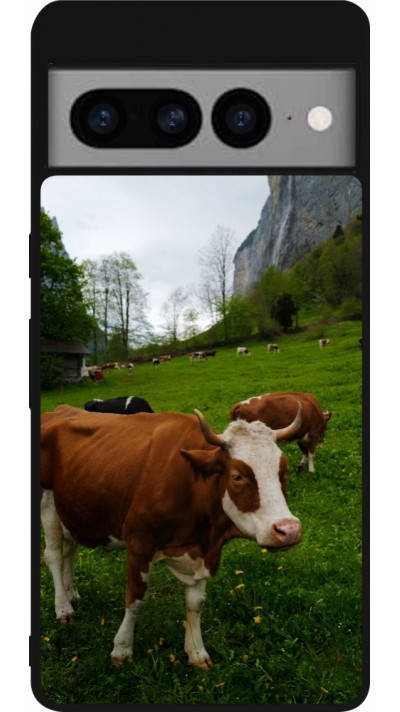 Coque Google Pixel 7 Pro - Silicone rigide noir Fête Nationale Suisse Vaches