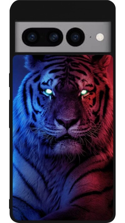 Coque Google Pixel 7 Pro - Silicone rigide noir Tiger Blue Red